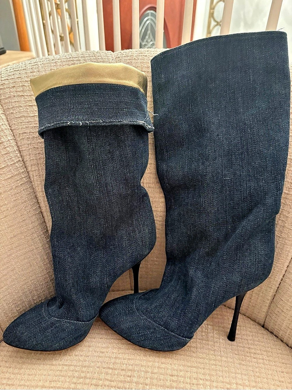 Dolce & Gabbana Vintage Denim Foldover Stiletto Boots EU 37 Blue